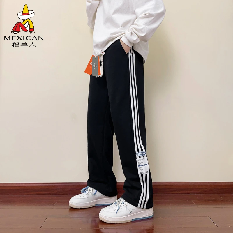 Mexican/稻草人休闲裤春秋新款户外条纹运动直筒裤时尚情侣款长裤