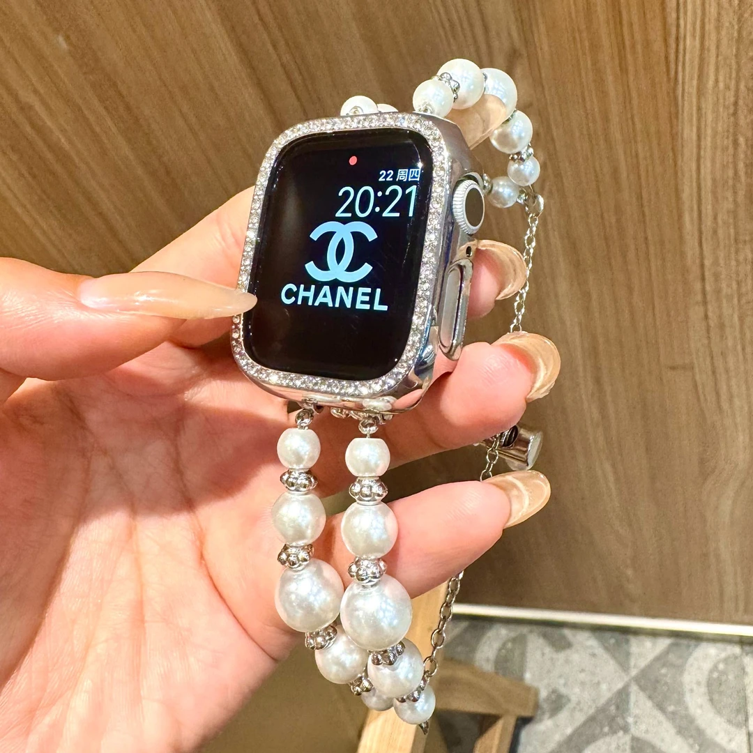 新款珍珠链条表带适用于iwatch1-10代（SE/Ultra）高级感时尚