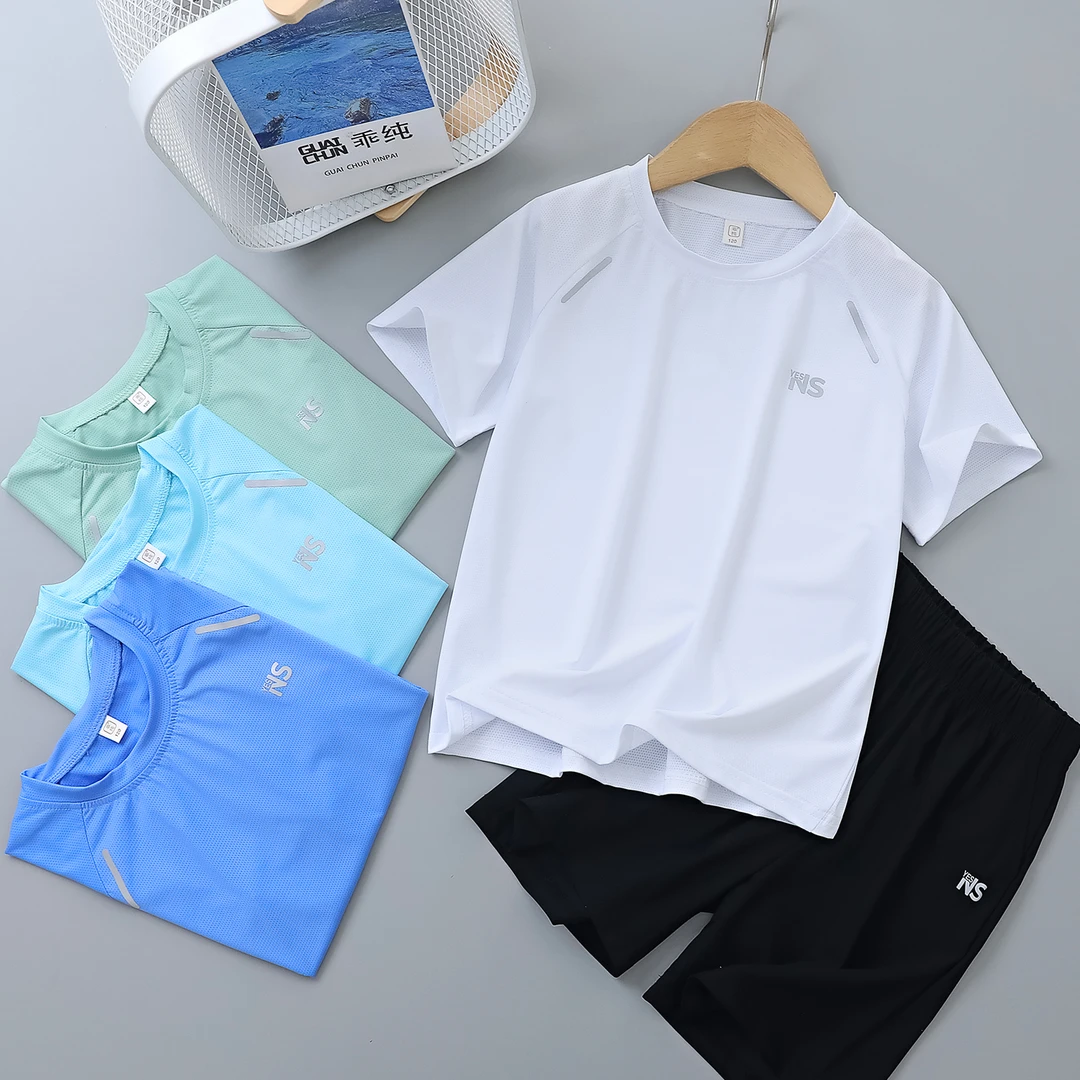 乖纯夏季童装男童儿童套装夏装速干短袖短裤运动两件套网眼冰丝