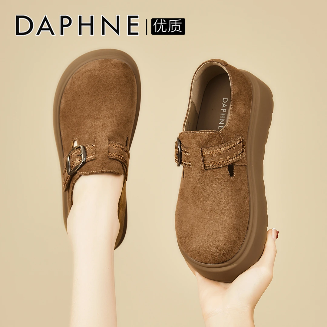 达芙妮复古厚底勃肯鞋女秋季不累脚松糕软底乐福鞋小个子增高单鞋