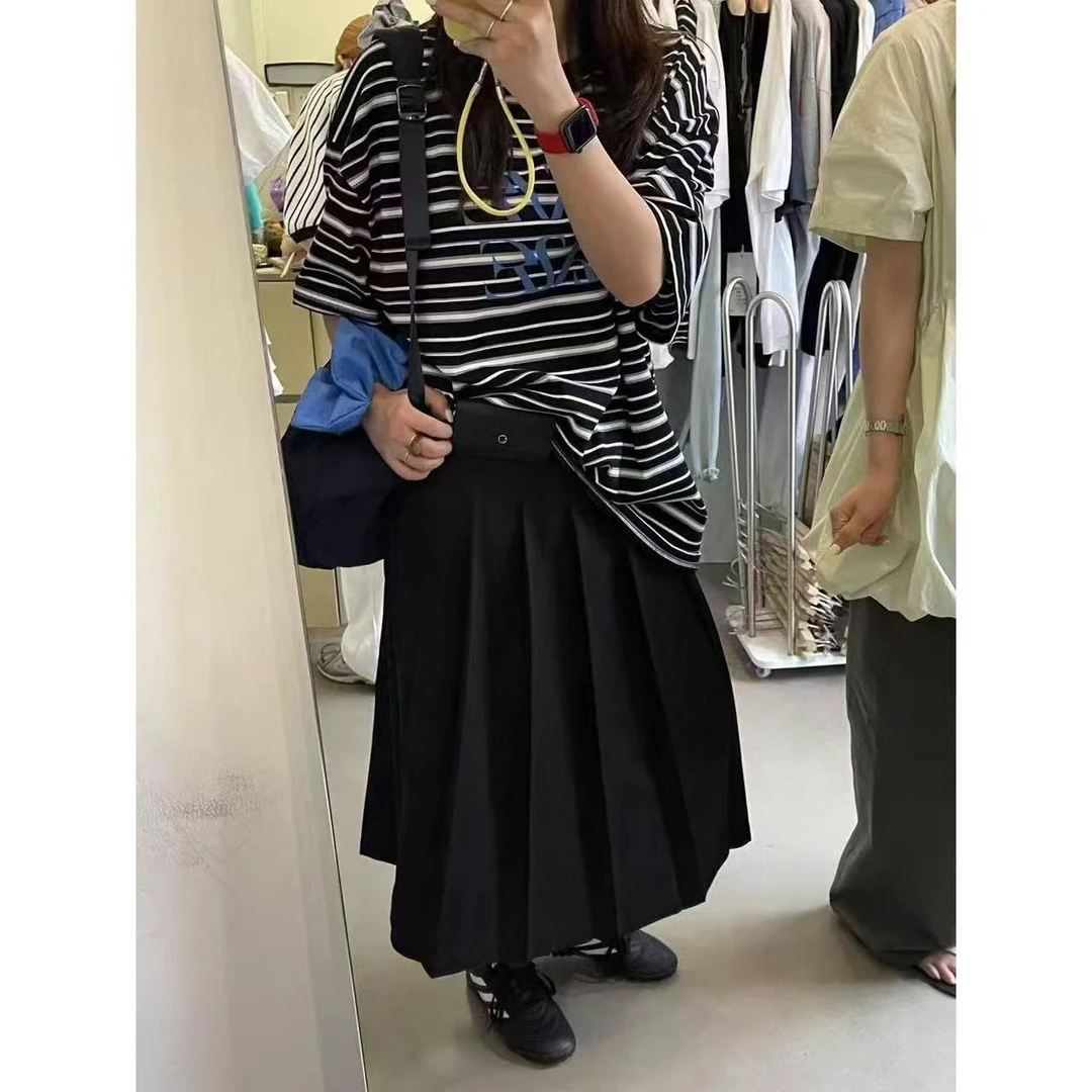 【TOMATO】夏季新款简约显瘦抽绳百褶半裙#88378