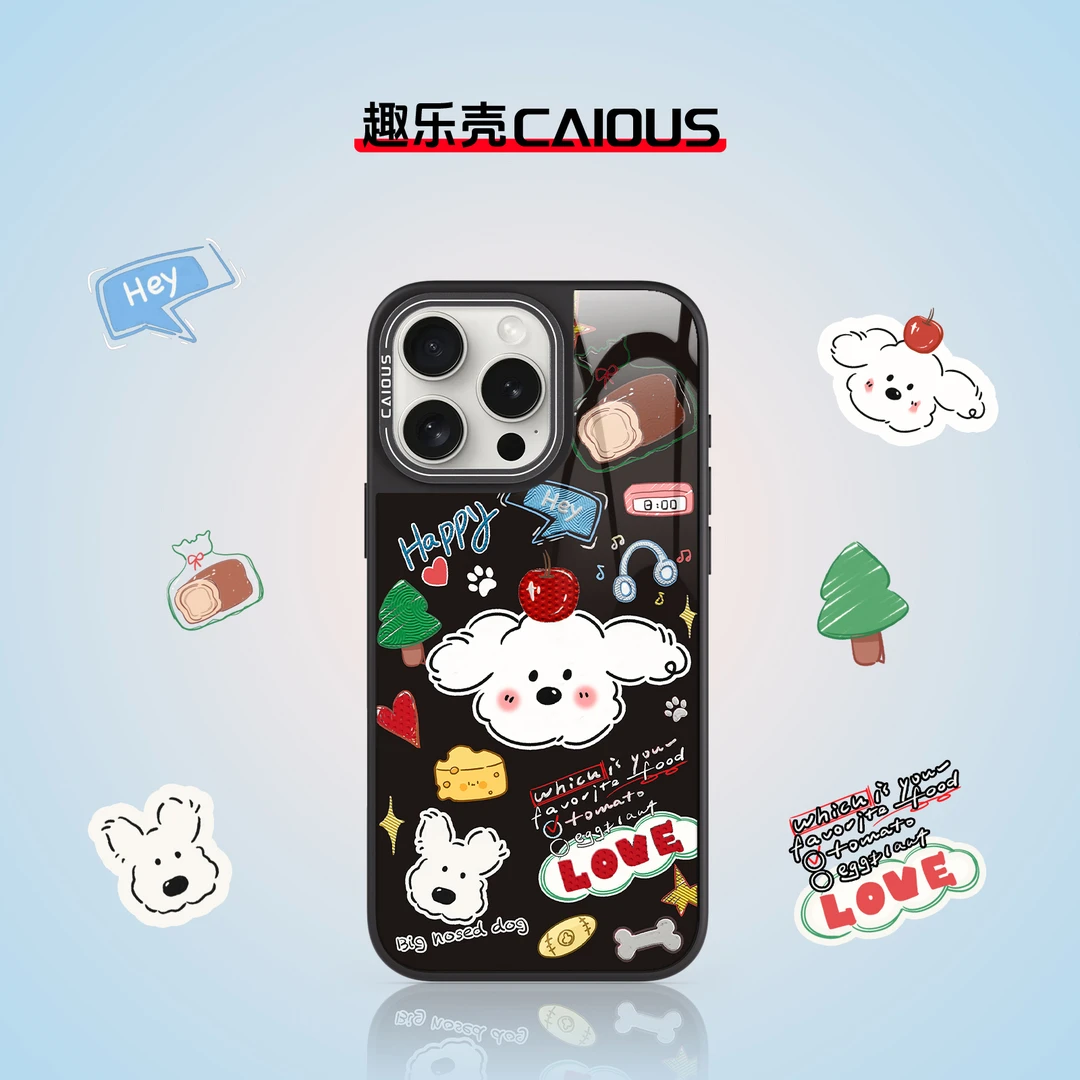 快乐小狗卡通适用iPhone苹果磁吸可爱个性薄款防摔全包鎏金手机壳