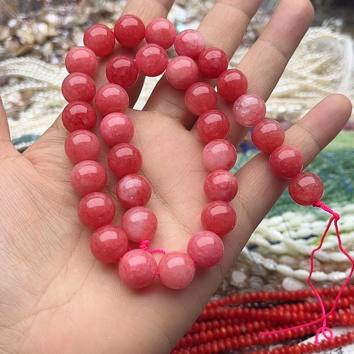 玛瑙/玉髓未镶嵌珠宝半成品一条12mm左右红纹石