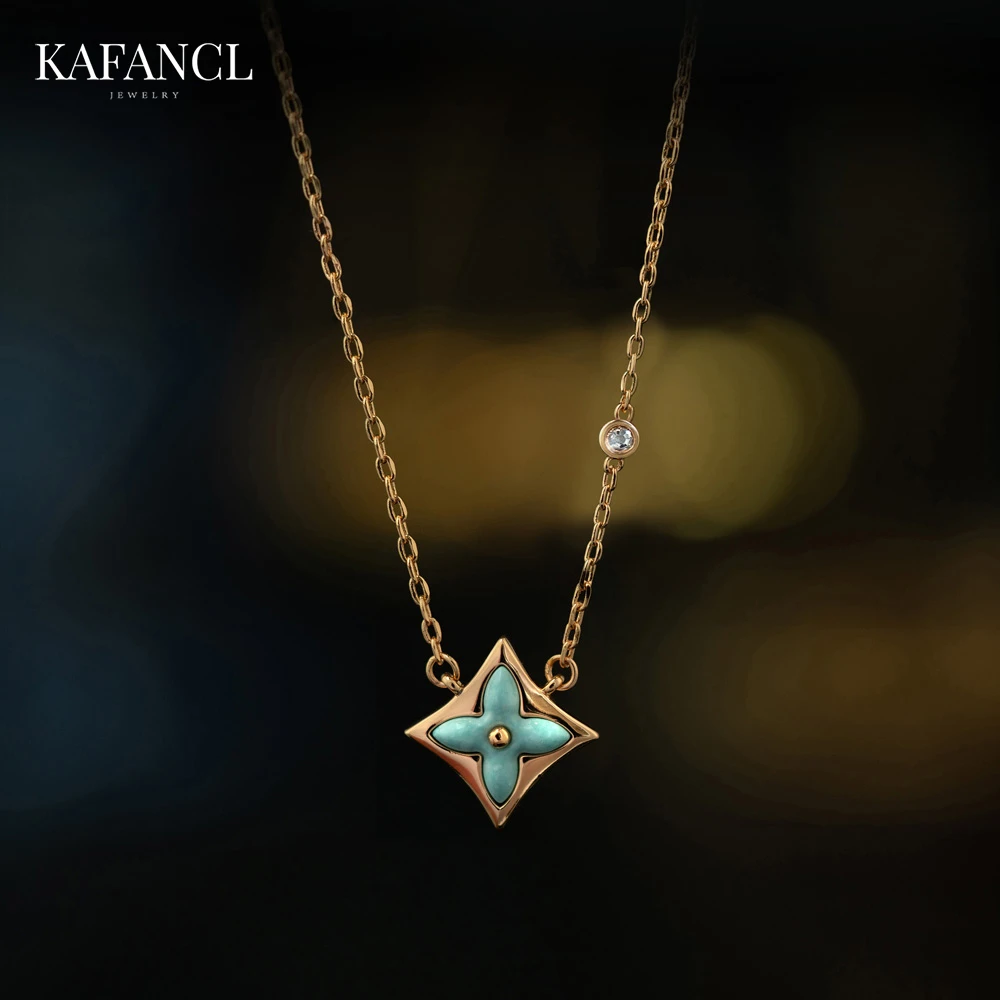 红楼 链子925银 镀K金 天河蓝老花项链 ZF-B490