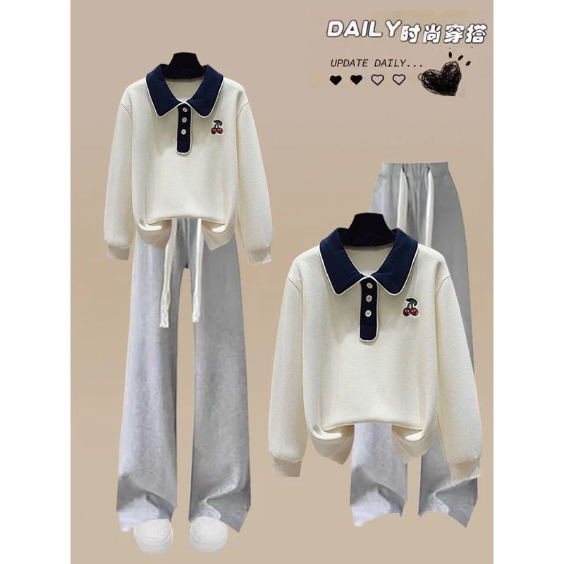 运动服套装初中生秋装2024新款高中学生少女POLO领卫衣休闲两件套