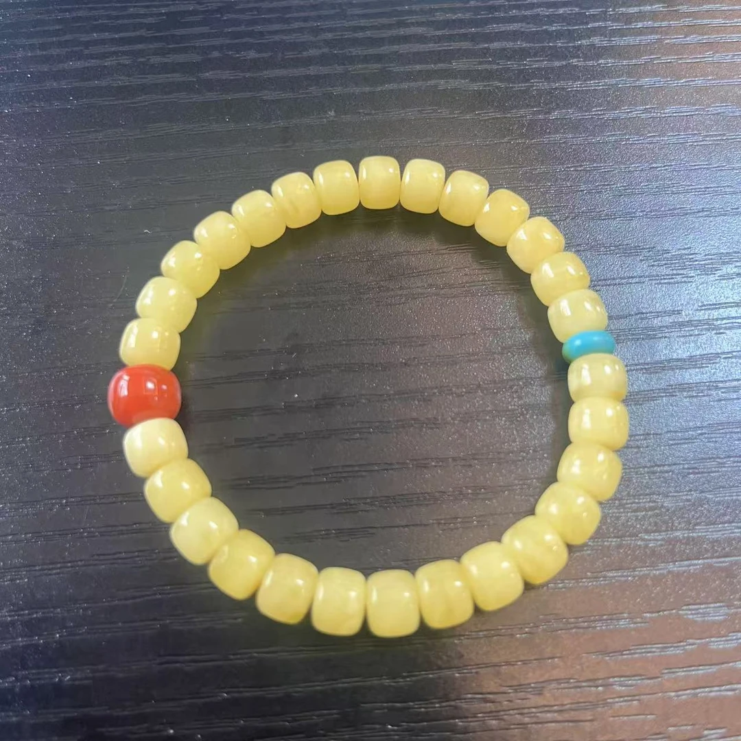 【巨伶石】老型蜜蜡搭南红单珠单圈手串