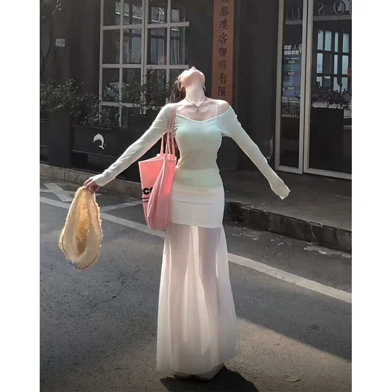 2025年夏季新款chic网红少女感纯欲薄款针织防晒衫配微透半身长裙