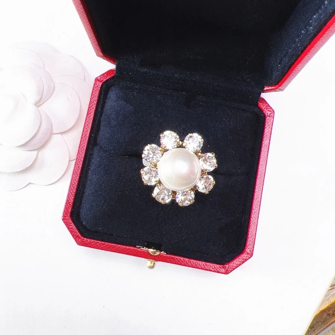 合金亚克力戒指 柚礼中古/CD白珠花朵戒指lz510435