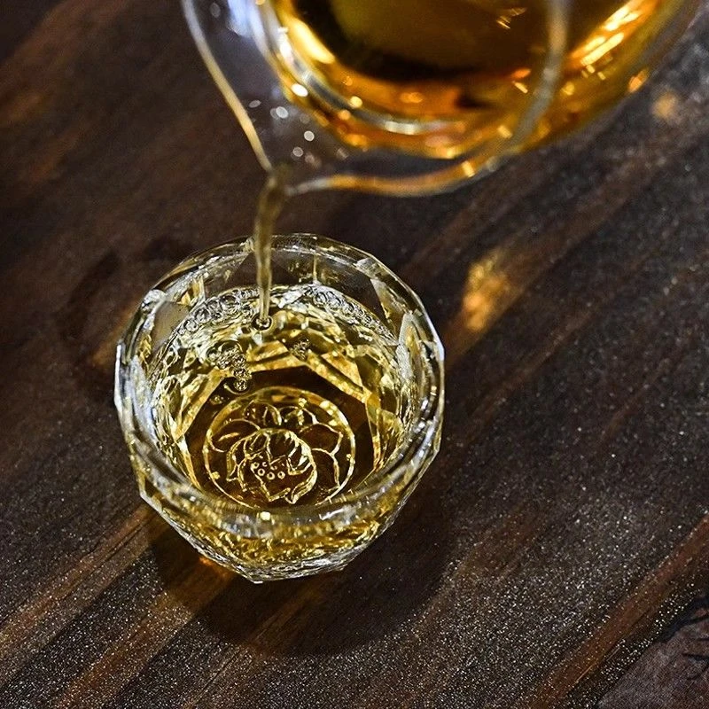 轻奢茶杯莲花主人杯万物生莲品茗杯高档琉璃主人杯水晶玻璃杯