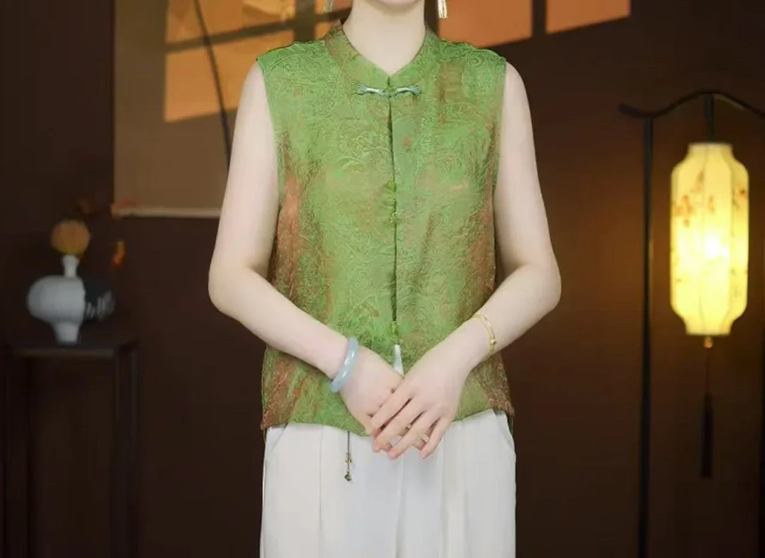 衣长马夹中式夏季短款薄款提花中国风马甲时尚