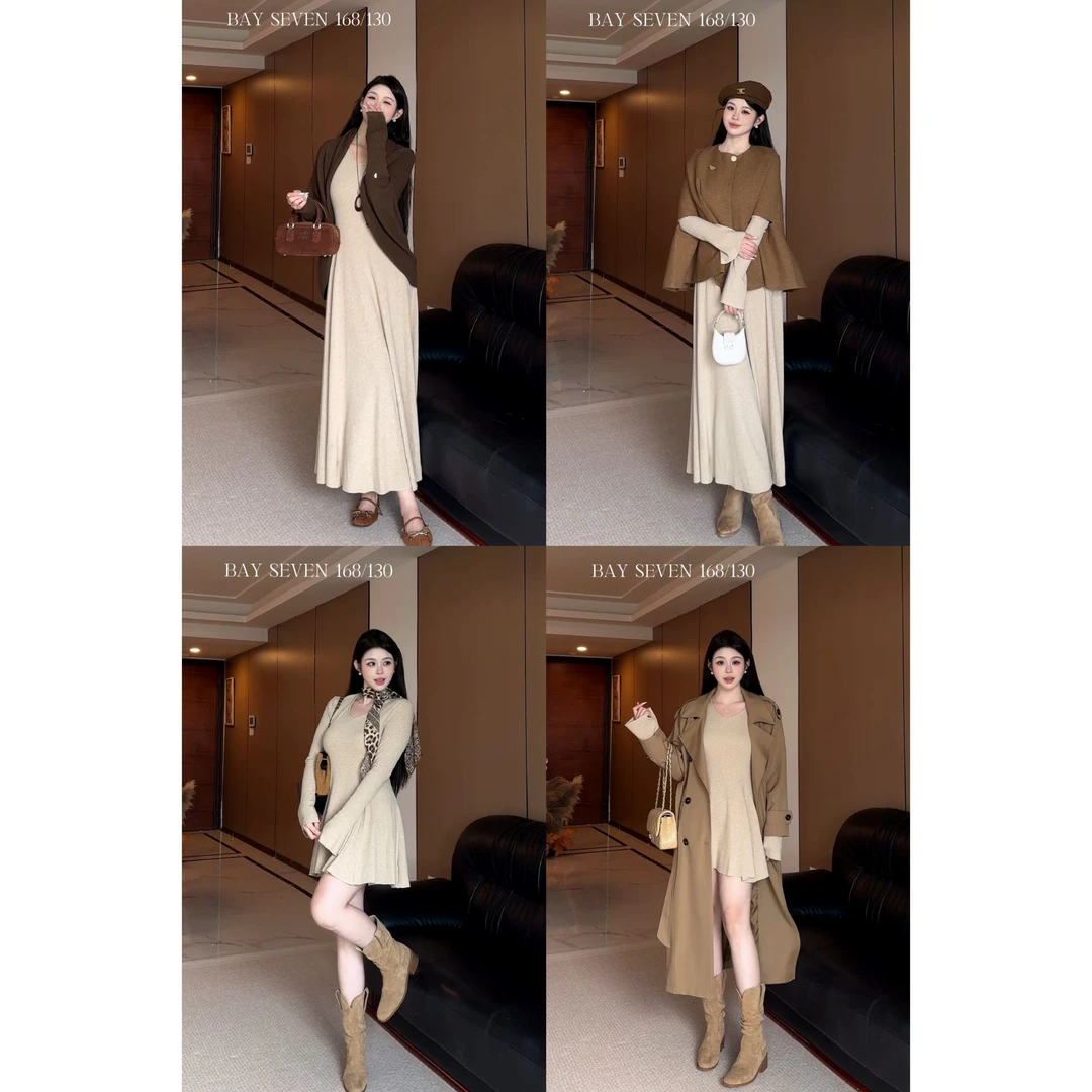 白77-大码女装秋季高级感内搭显瘦针织裙长袖打底连衣裙13369