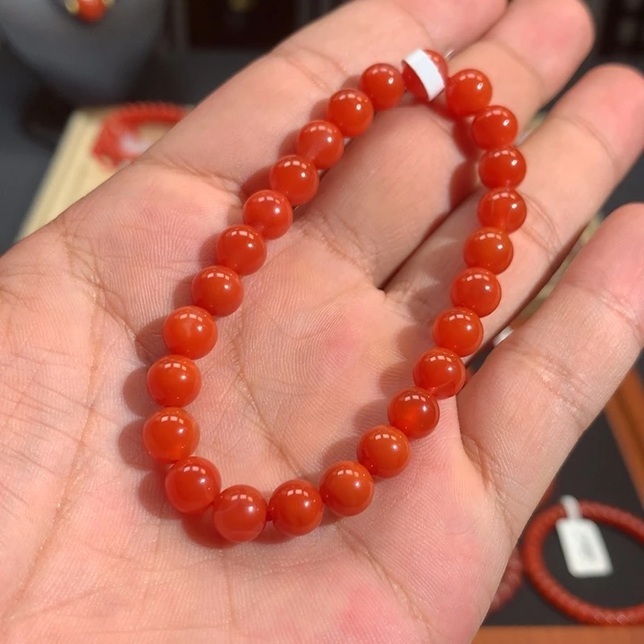 未镶嵌单圈南红玛瑙7大➕柿子红（瑕疵）