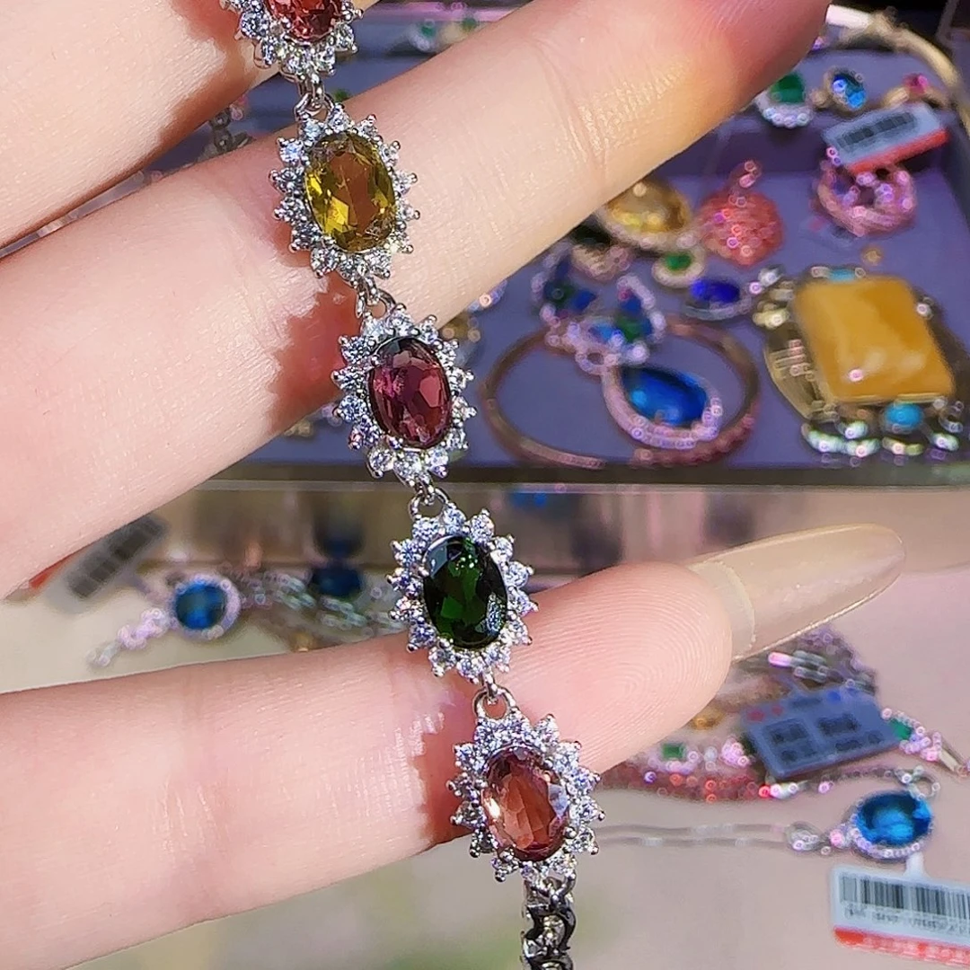 手链银S925镶嵌碧玺