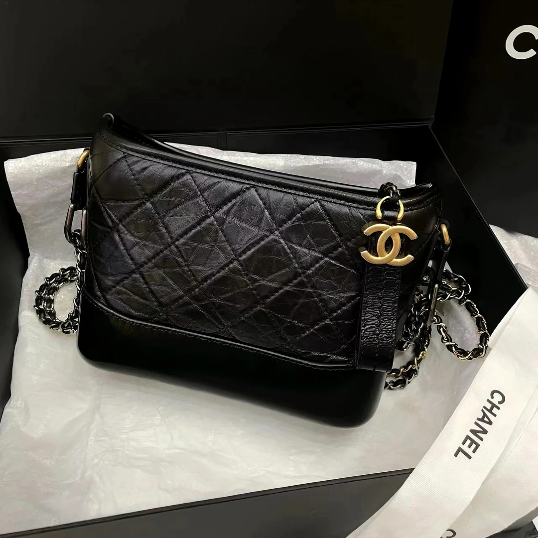 99新 Chanel/香奈儿 7512|香奈儿黑金流浪小号斜挎包牛皮