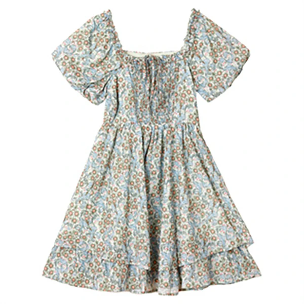 唐狮方领碎花连衣裙泡泡袖收腰128227104727