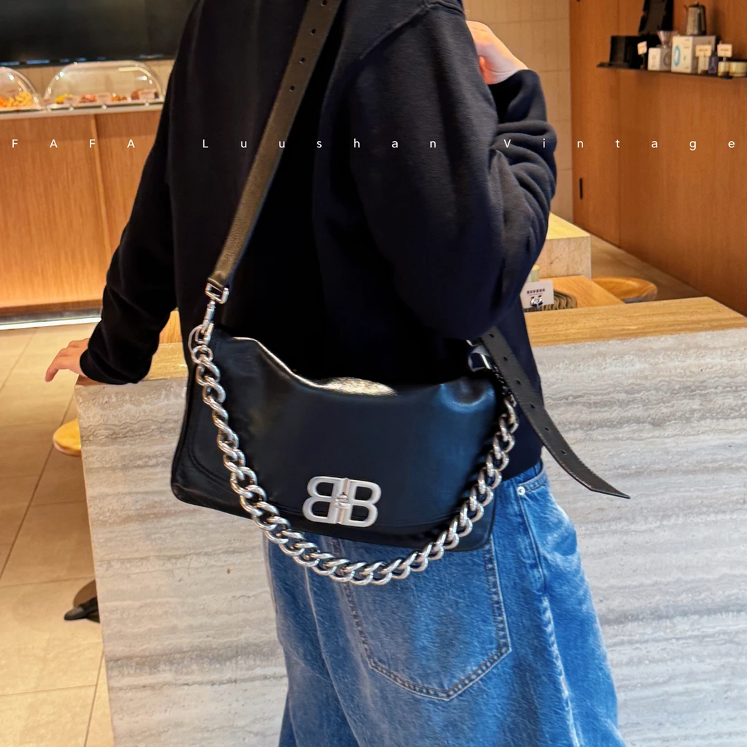 95新 Balenciaga/巴黎世家 發發中古·monaco黑银双肩带单肩斜挎包