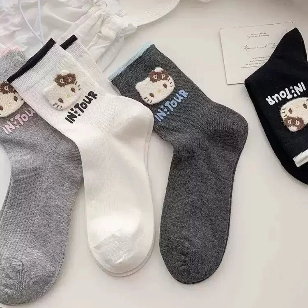 字母KT猫卡通韩版女士中筒袜日系甜美ins潮可爱百搭堆堆袜