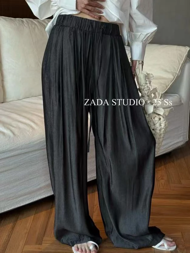 zada@6107 韩系简约百搭松紧腰系带阔腿休闲裤（裤长105）6-18