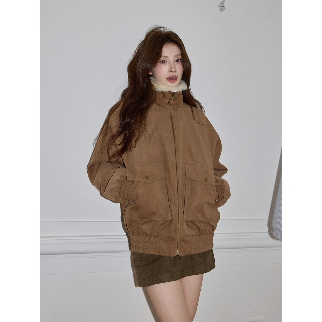【吵吵家】韩系咖色高级感立领加厚外套女2025秋冬气质休闲长袖夹克
