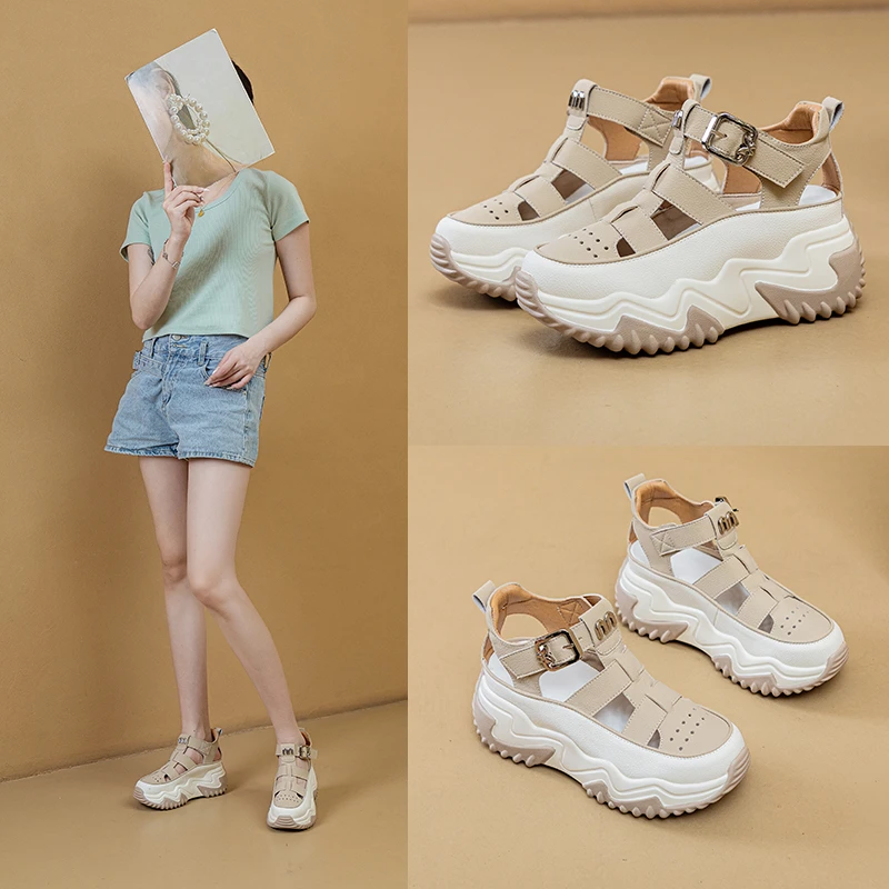 2025夏季新款凉鞋小众露趾凉鞋显高5CM休闲鞋外穿厚底凉拖鞋女