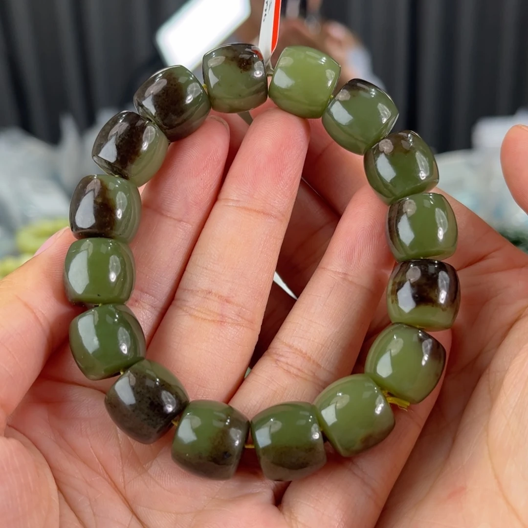 手链未镶嵌和田玉新疆若羌青黄口牛油果绿带糖卡14直切