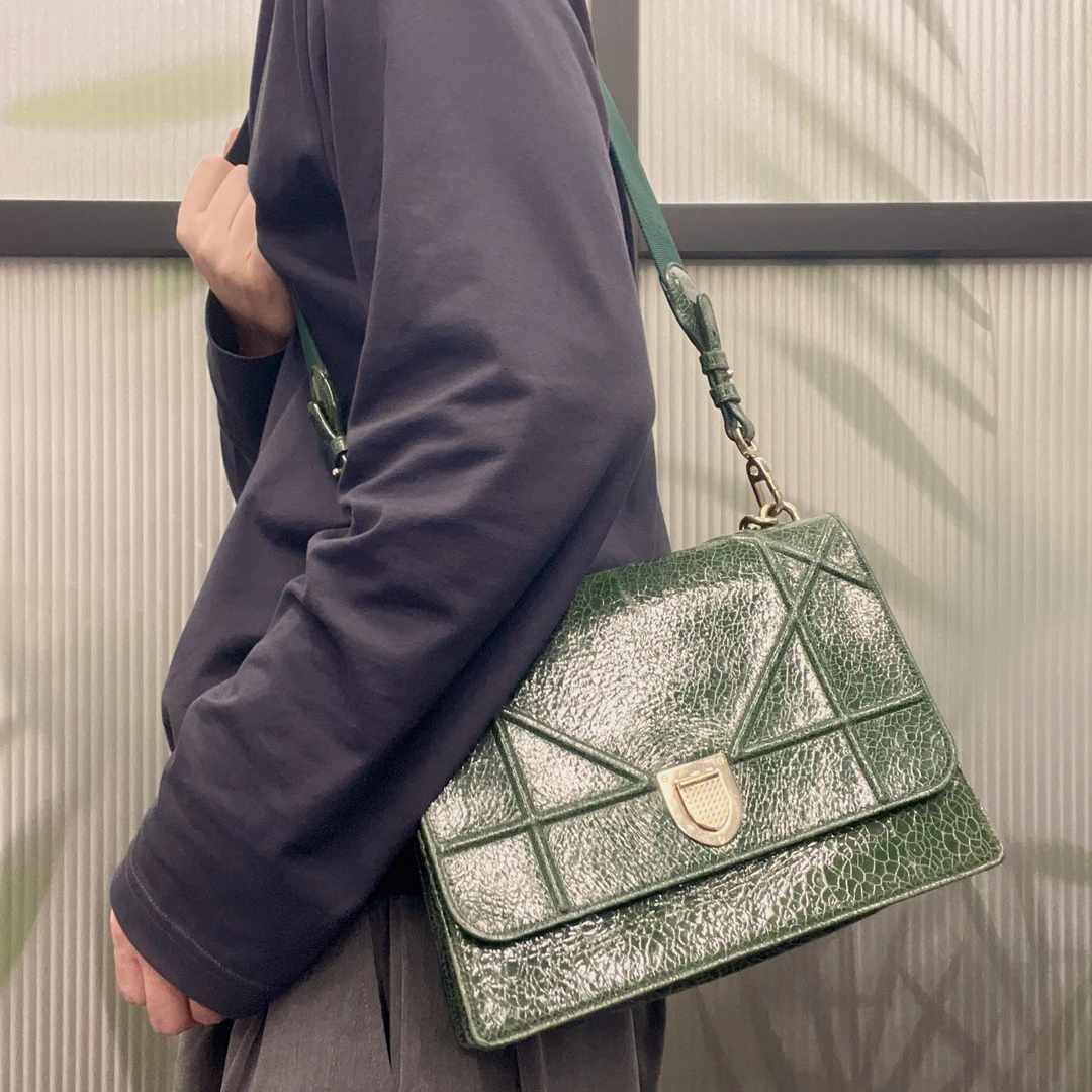95新 DIOR/迪奥 【涛】82 0641 绿盾牌单肩斜挎包