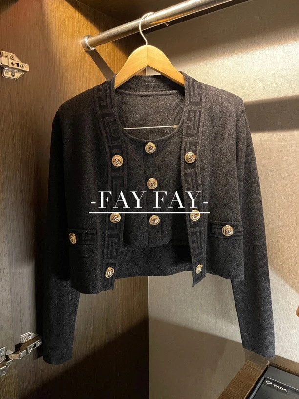 FAY【穿梭银河】亮闪闪名媛早秋新品针织背心开衫外套套装