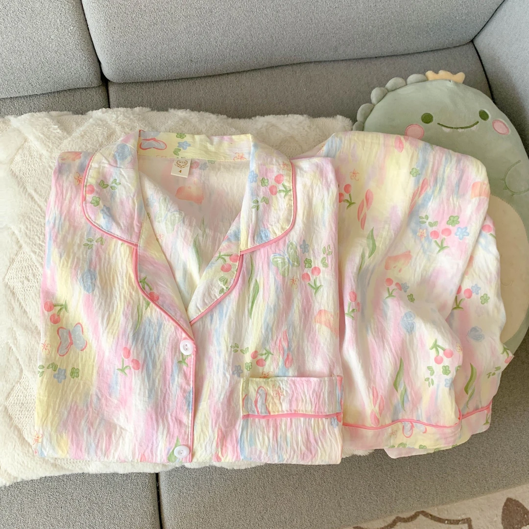 140-155小个子睡衣宽松云朵棉韩版新款春秋天网红家居甜美套装