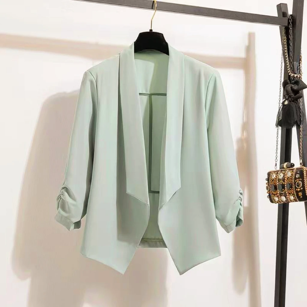 622七分袖斜领女修身不规则西装外套宽松韩版外搭防晒服气质上衣