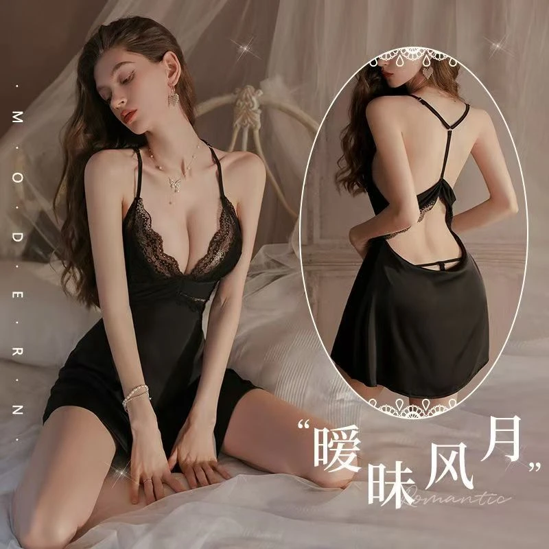 赫本【110-200斤】短裙性感纯色拼接通用夏季女睡裙睡袍大码夏冰丝