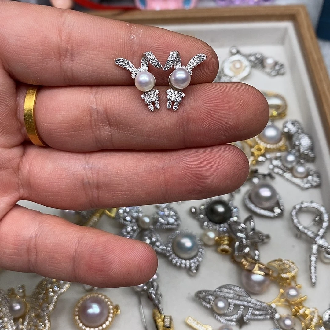 银S925镶嵌耳饰海水珍珠