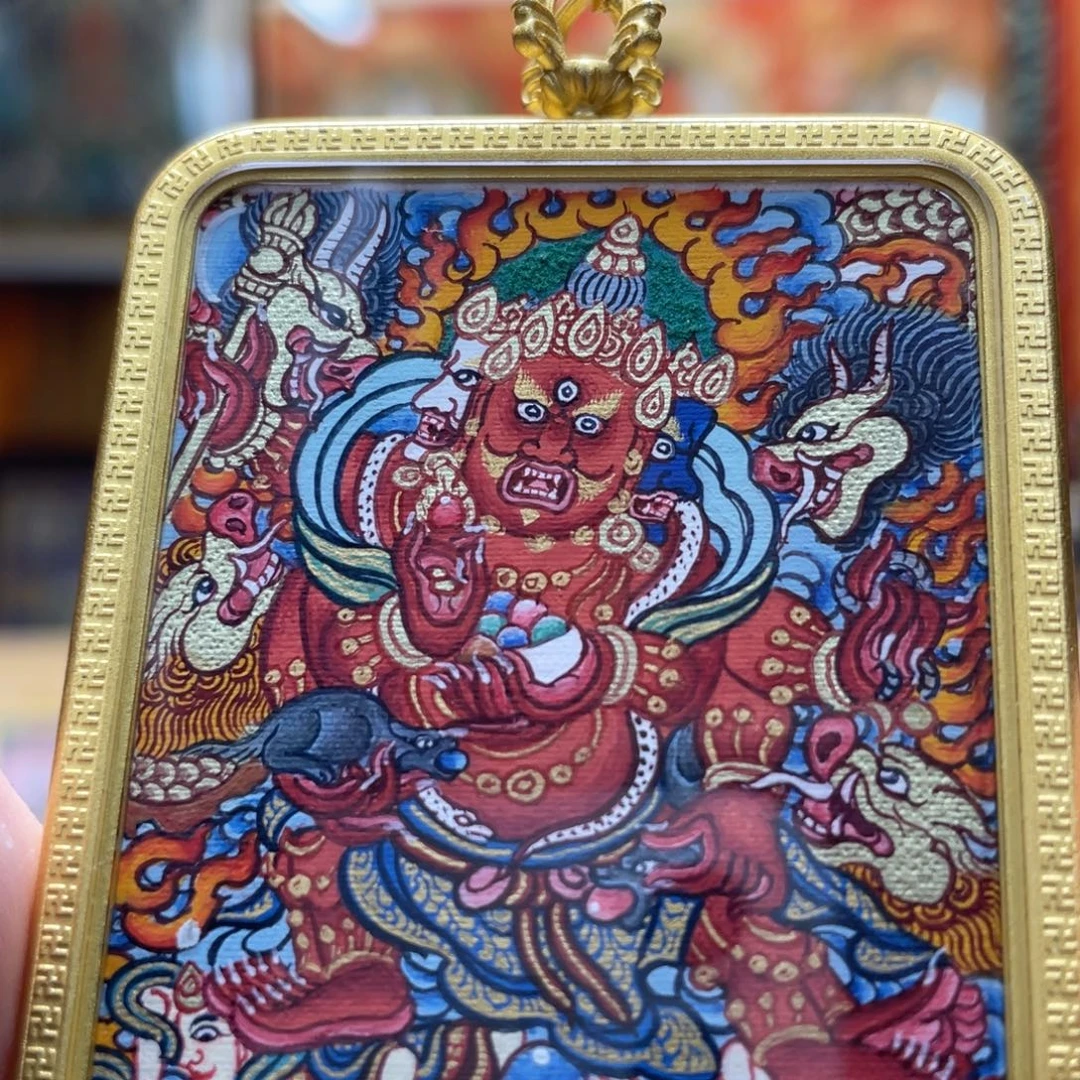 吊坠热贡纯手绘唐卡红财神