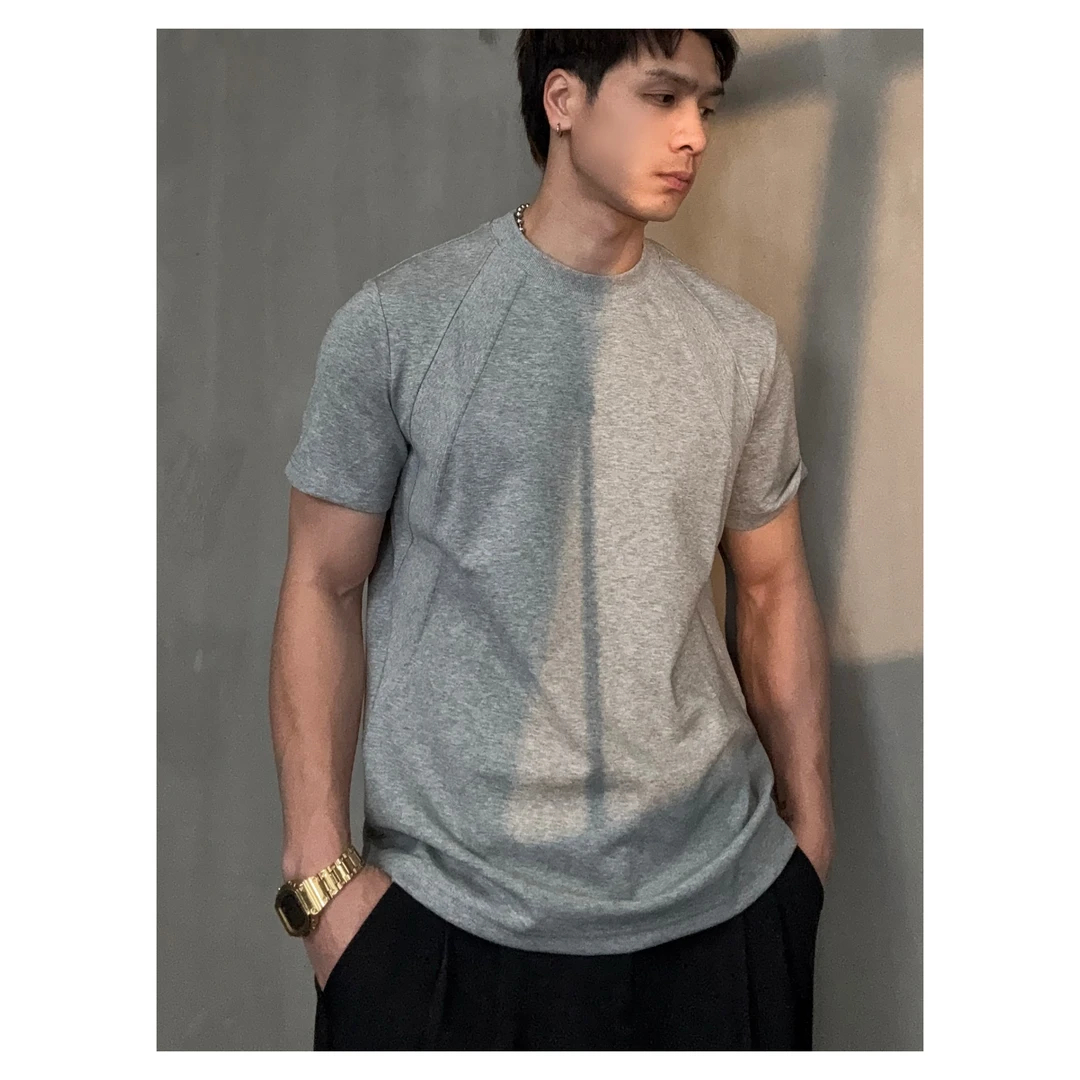 2025夏季新款潮牌时尚男款圆领短袖上衣简约百搭纯色男士T恤