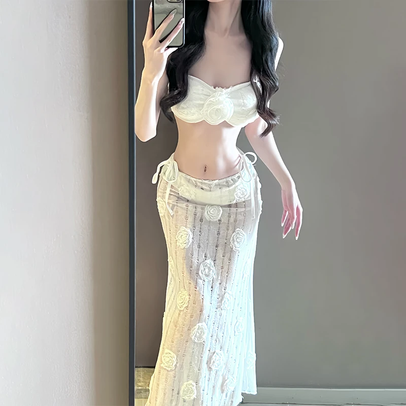 仙女风纯欲女分体泳衣长裙设计显瘦保守超仙度假泡温泉拍照游泳衣