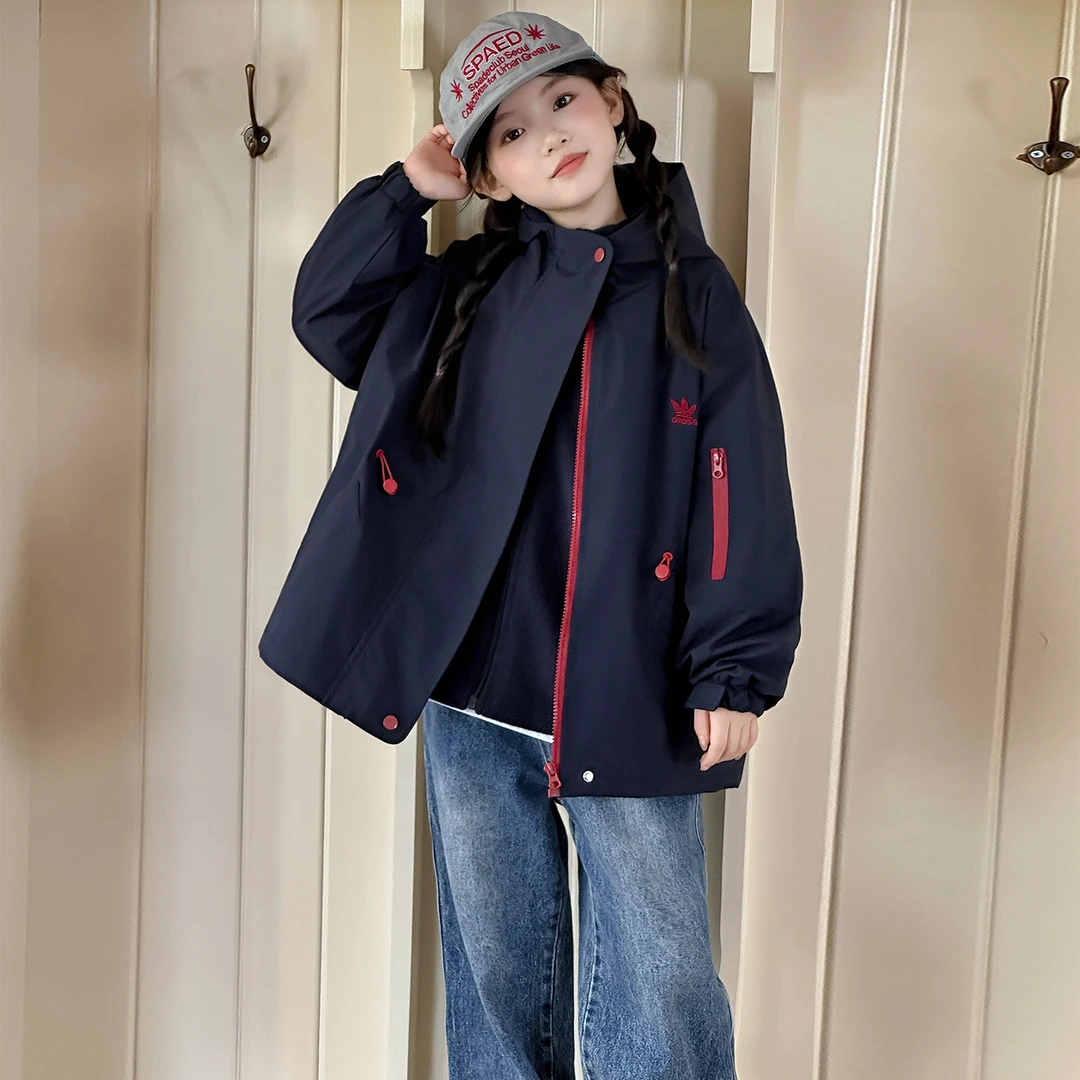 女童夹棉外套秋冬2025新款女大童加厚冲锋衣三合一可拆卸儿童风衣