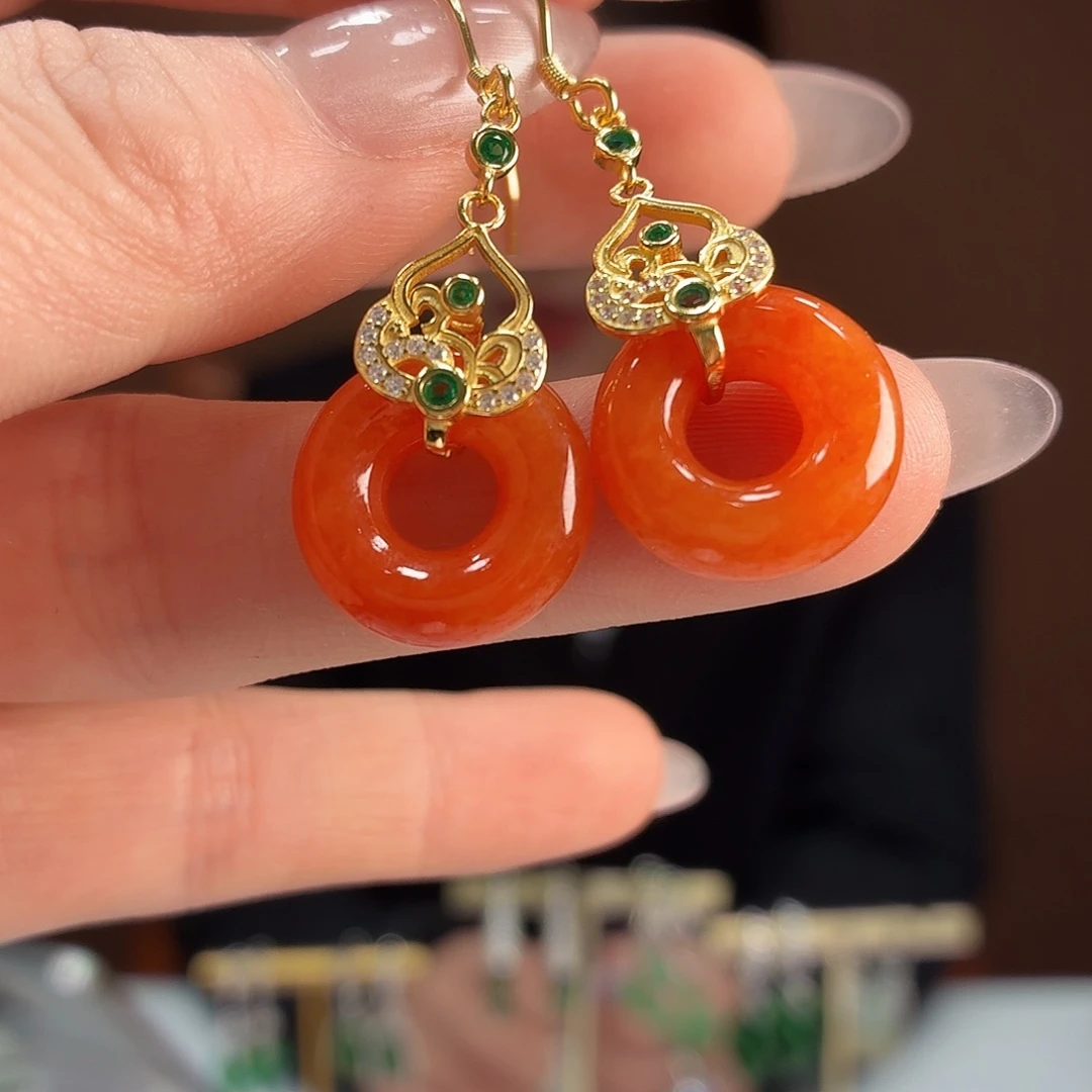 翡翠银S925镶嵌耳饰