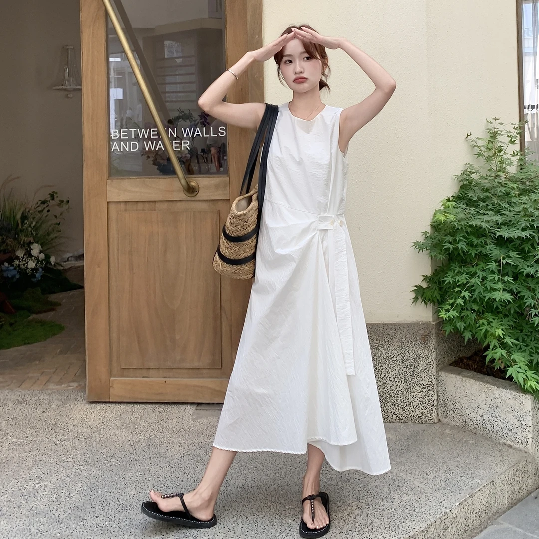 超好看白色无袖背心连衣裙女2025夏季新款显瘦洋气高级感裙子
