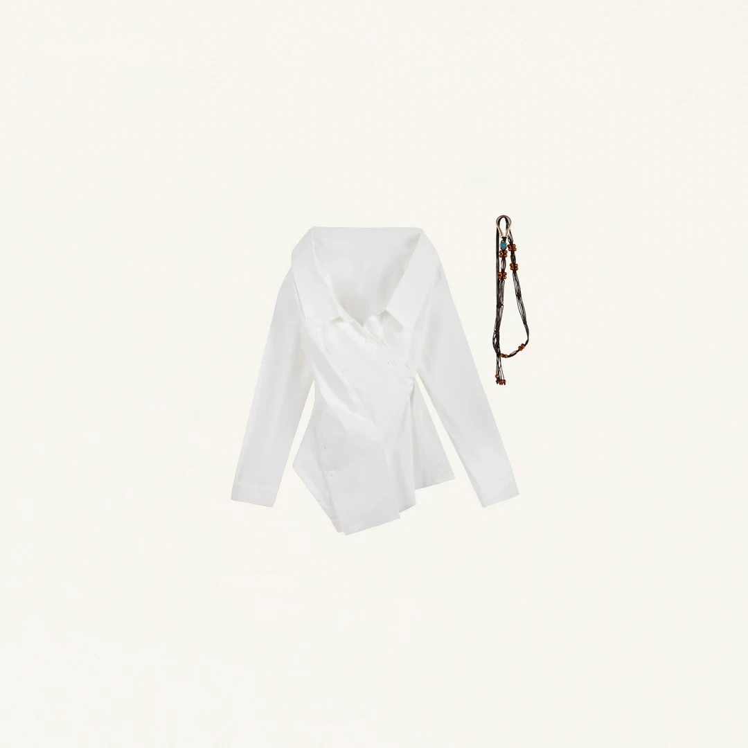 琥珀流光收腰秋季衬衣条纹衬衫显瘦上衣Y599750