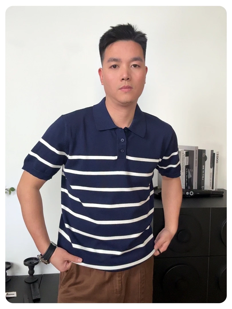 Alittle white tree男士POLO衫夏季新款条纹舒适冰爽速干POLO衫男