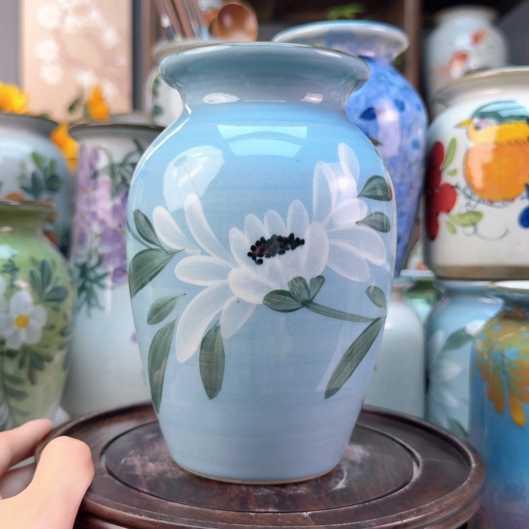 景德镇纯手绘陶瓷花瓶无孔
