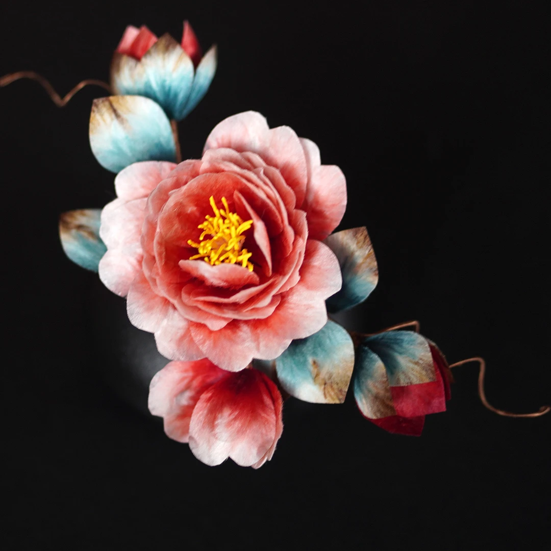 非遗绒花丨《芳华如梦》 纯手工桑蚕丝线绒花古典国风新中式盘发夹
