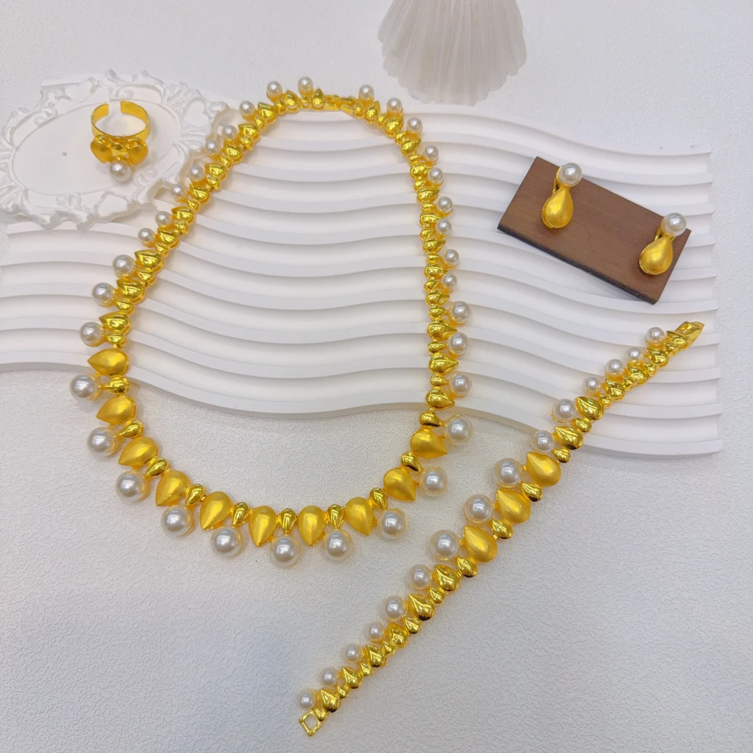 铜合金仿珍珠项链 铜合金时尚仿珍珠项链四件套爱菲首饰3380