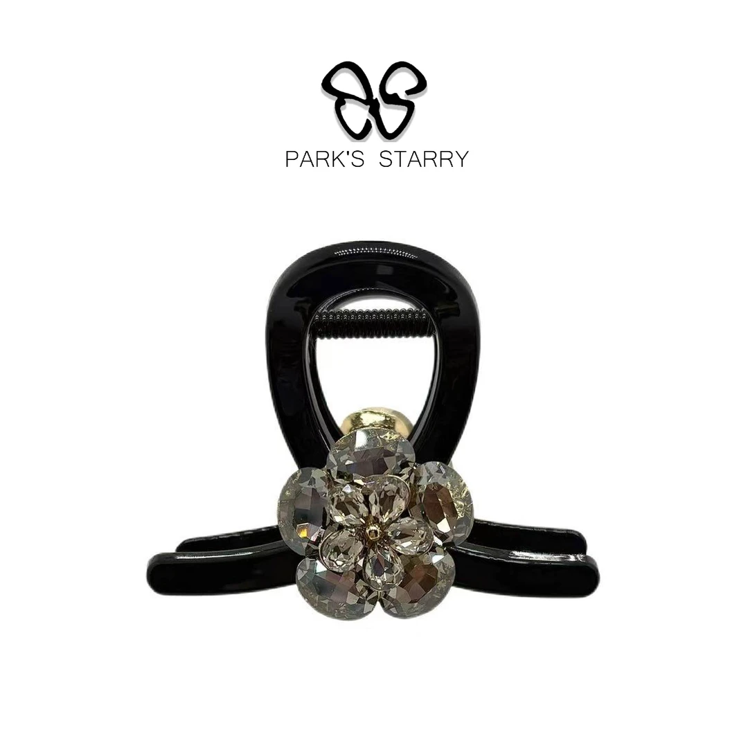 【朴朴韩国饰品】 Z075 简约百搭黑色花朵钻闪抓夹