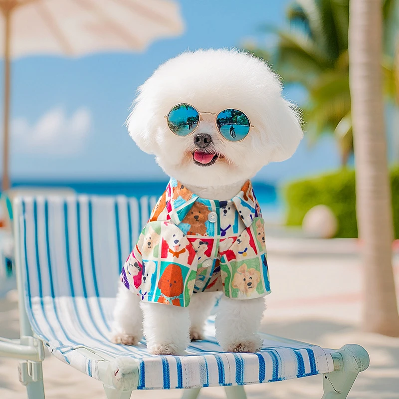狗狗衣服潮流薄款透气比熊小狗狗泰迪雪纳瑞宠物春夏防晒印花衬衫