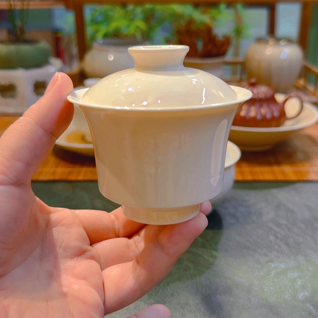 微澜定瓷 马蹄盖碗 祥云纹120ml