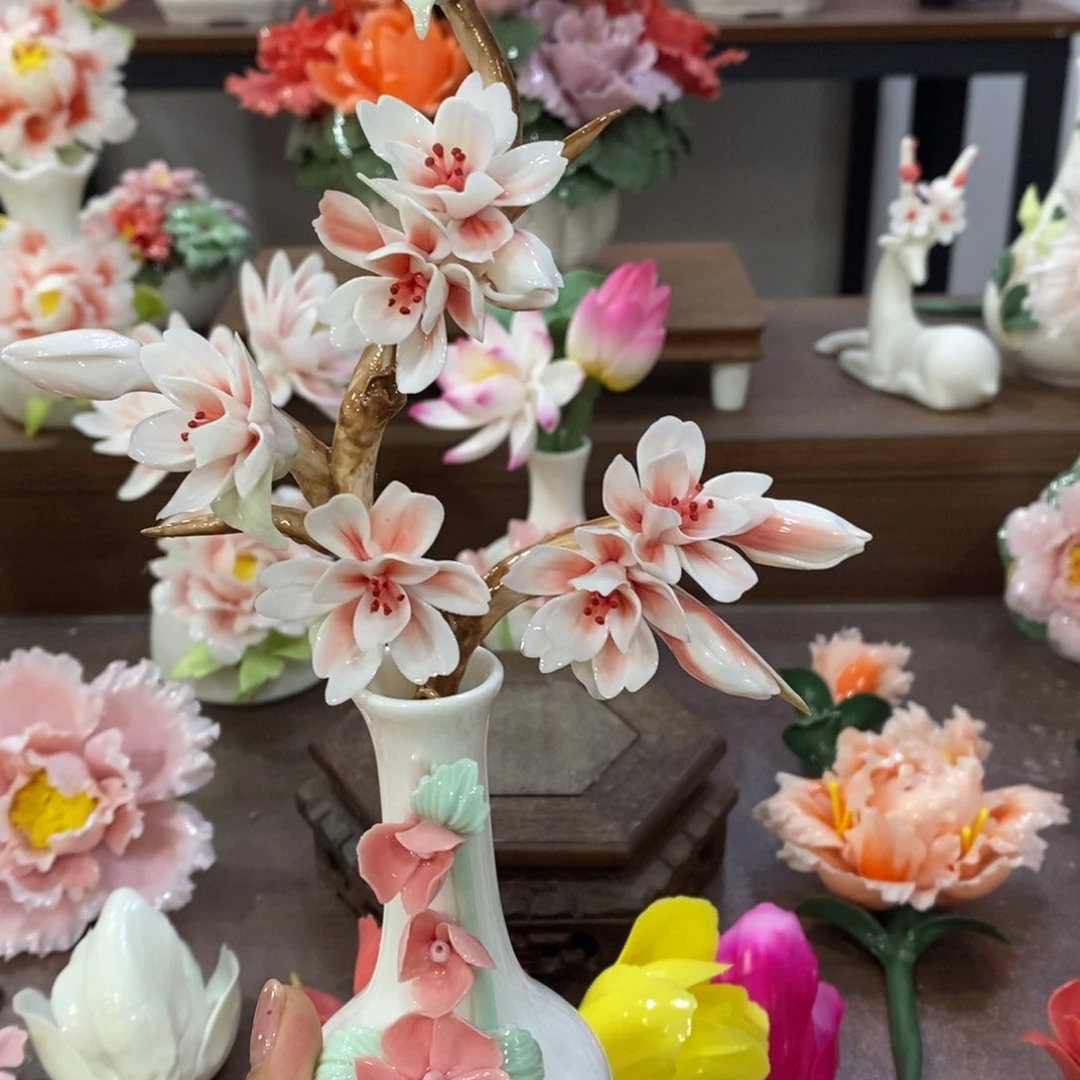 瓷片陶瓷手工花摆件