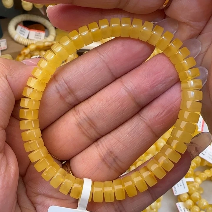 蜜蜡未镶嵌手串鸡油黄药片手串