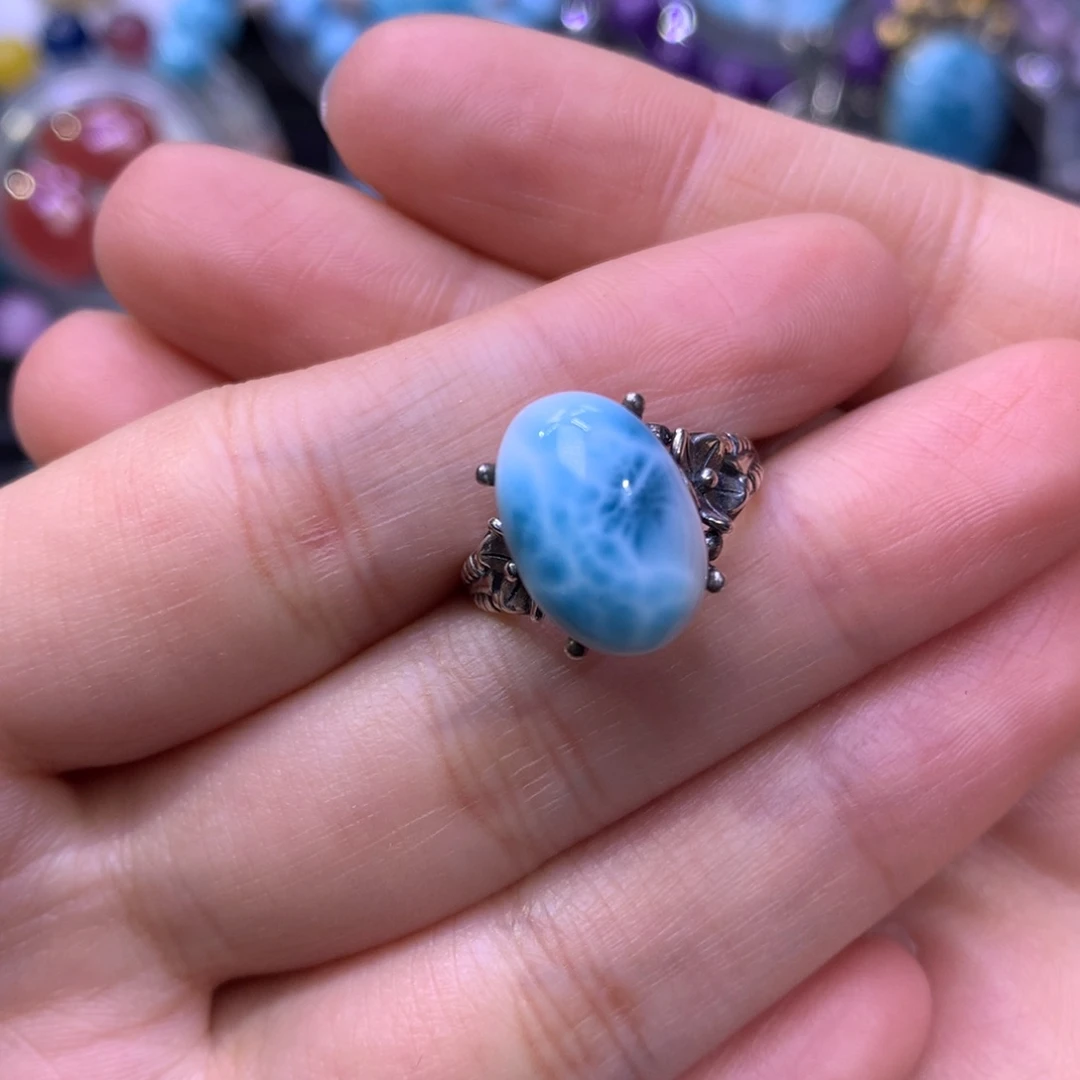 针钠钙石（海纹石）戒指银S925镶嵌