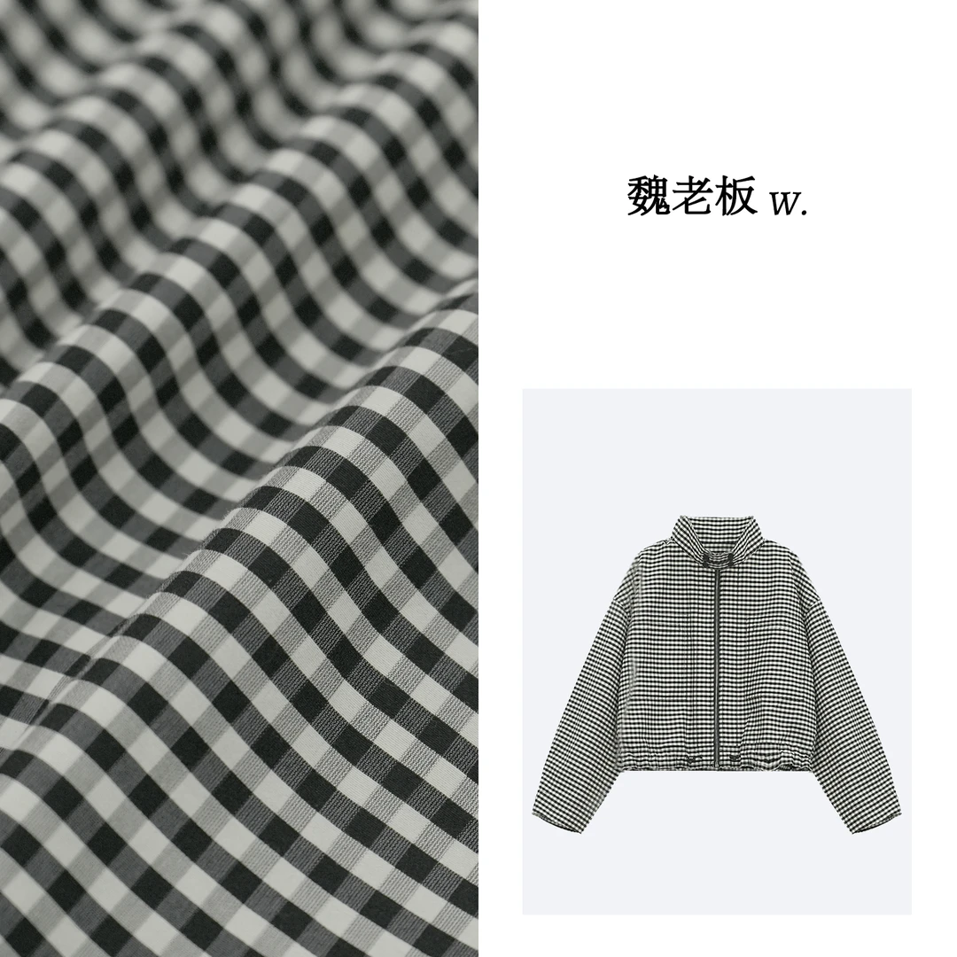 W.Diva【理想主义】桑蚕丝宽松百搭休闲拉链复古格纹外套1CDM15180
