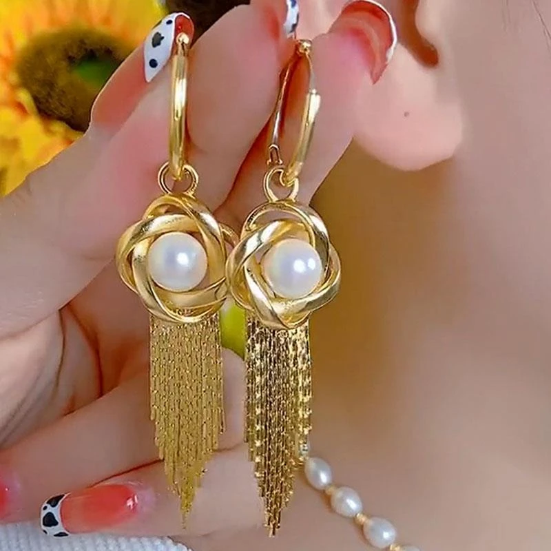 925银耳饰 防过敏轻奢法式仿珍珠长款流苏耳环爆款潮高级感大气耳